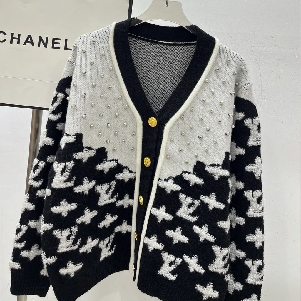 Letter Beaded Long-Sleeve Cardigan 1425121517