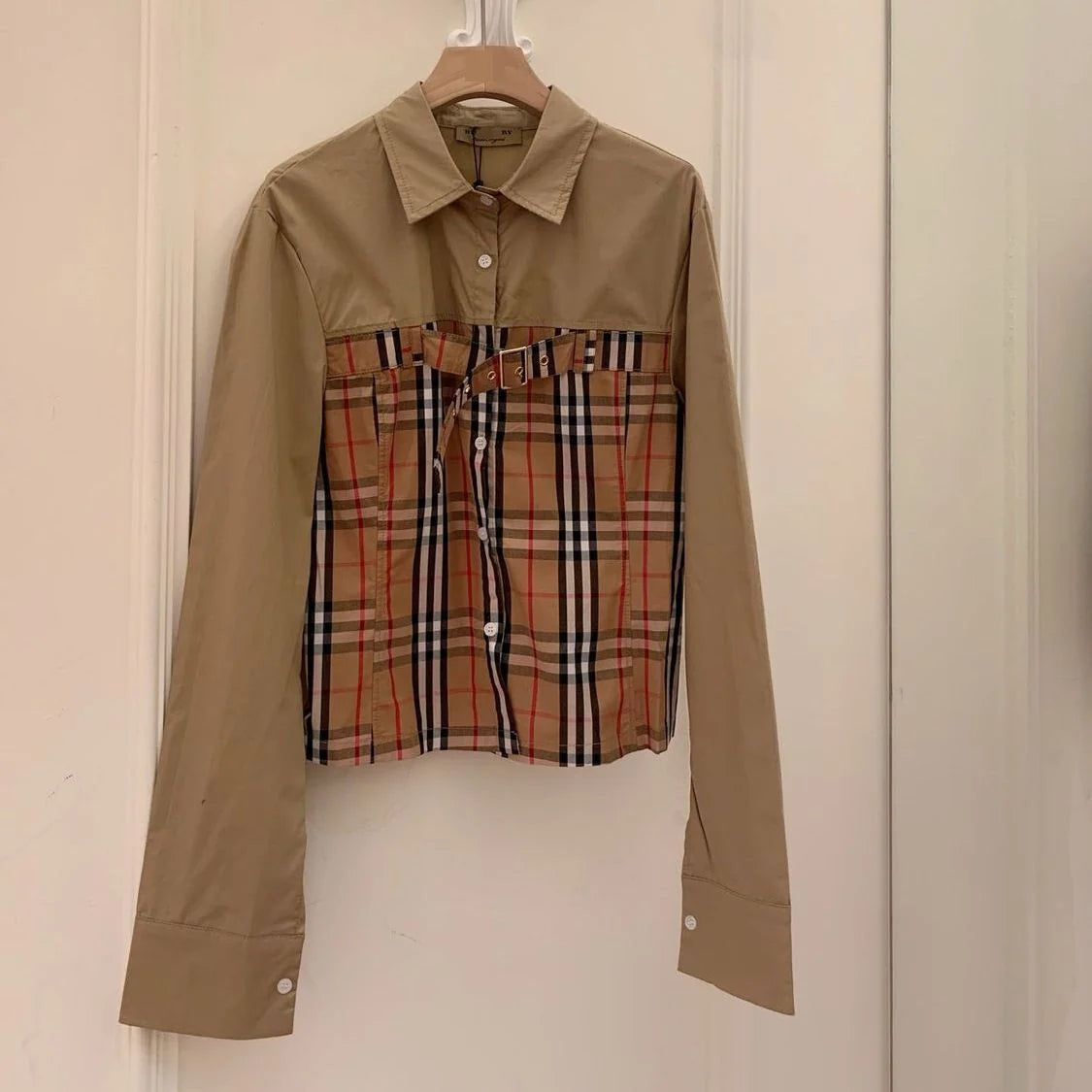 New Fashion Women Spliced Plaid Long Sleeve Shirt PD1326091117