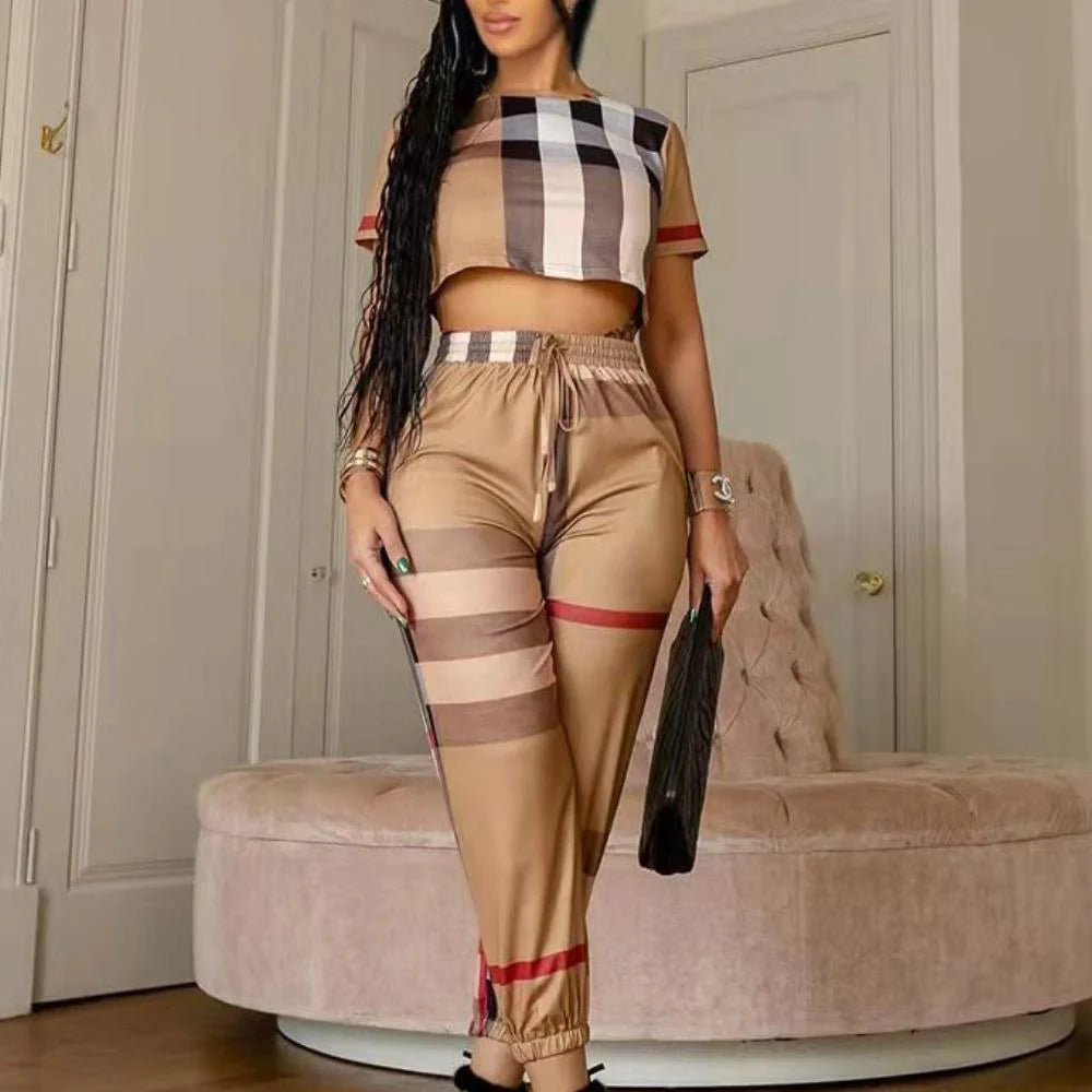 New High Quality Small Fresh Suit Stripes Elegant Casual Two-piece 1024060512