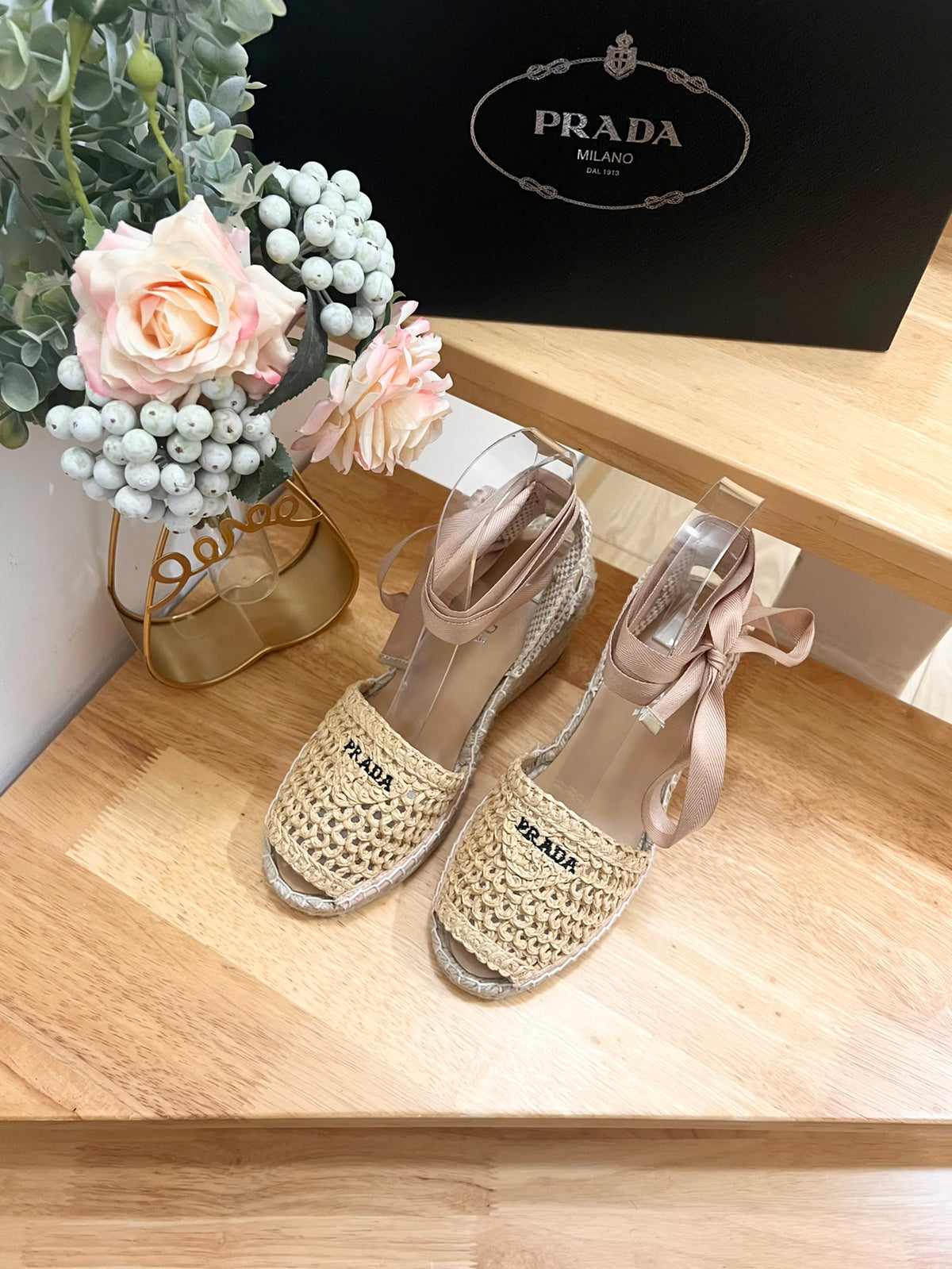 P Braided round toe wedge heel lace-up sandals bucket shoes 0724070902