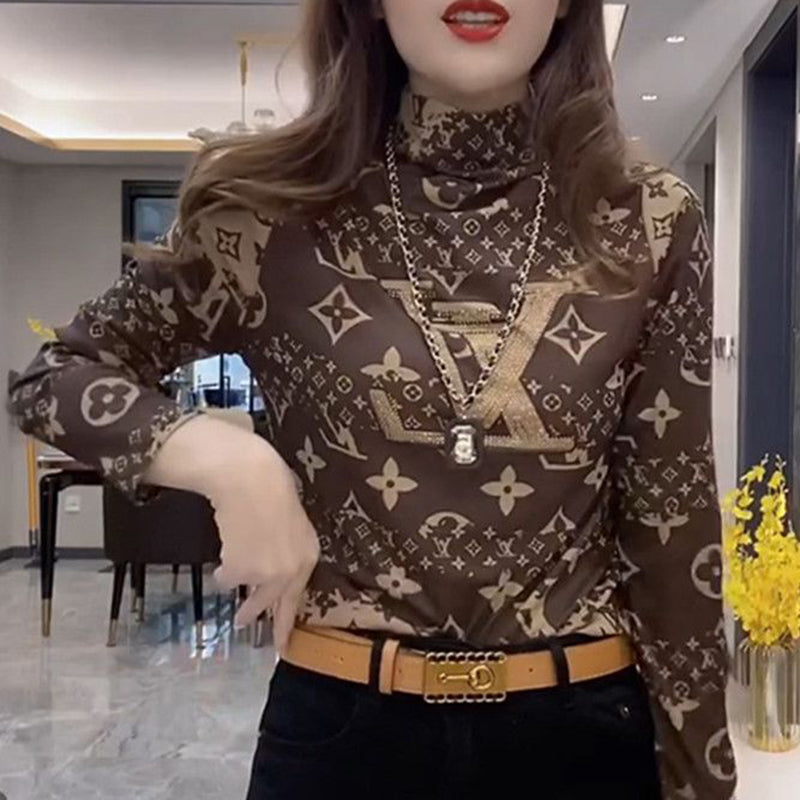 High neck hot diamond bottomed shirt with elastic fit PD10021201