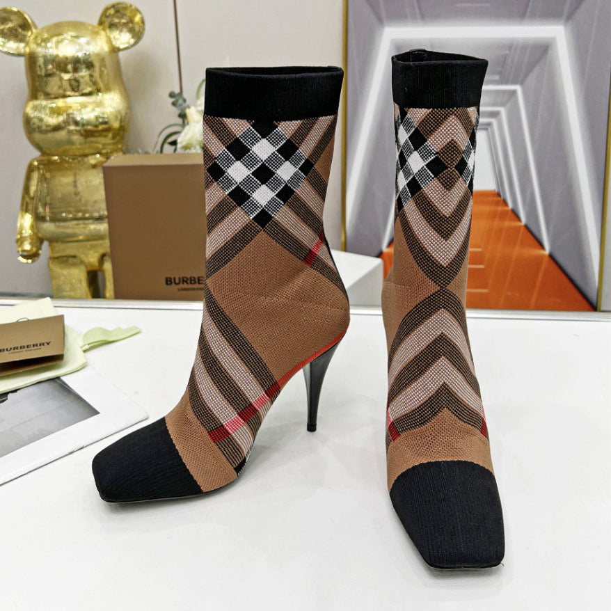 B-Plaid High Heel Boots XC07070515