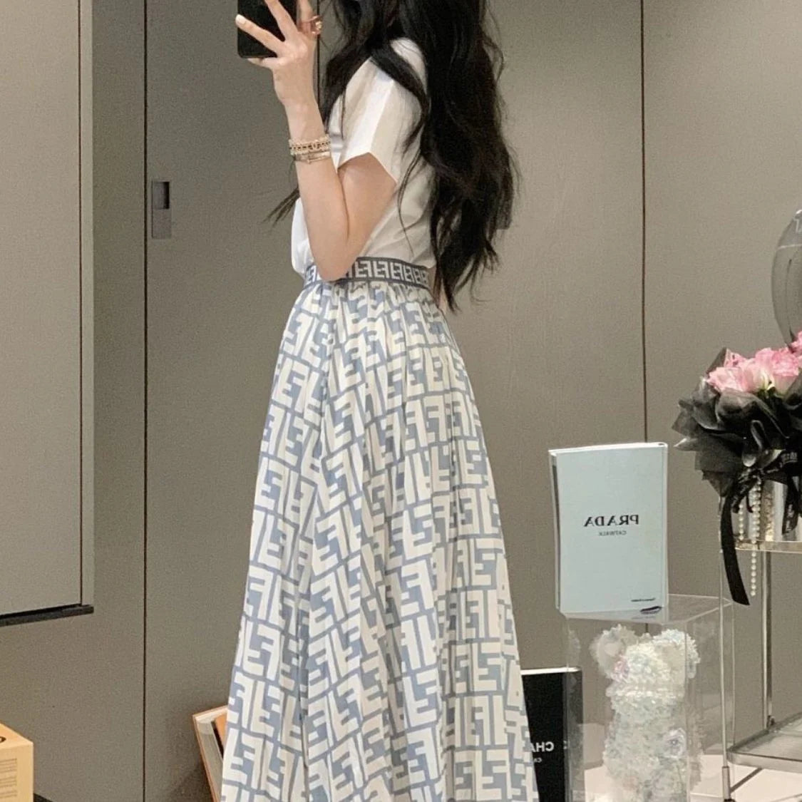 Fashion New Embroidered Full Print Skirt Two-piece 1024071205