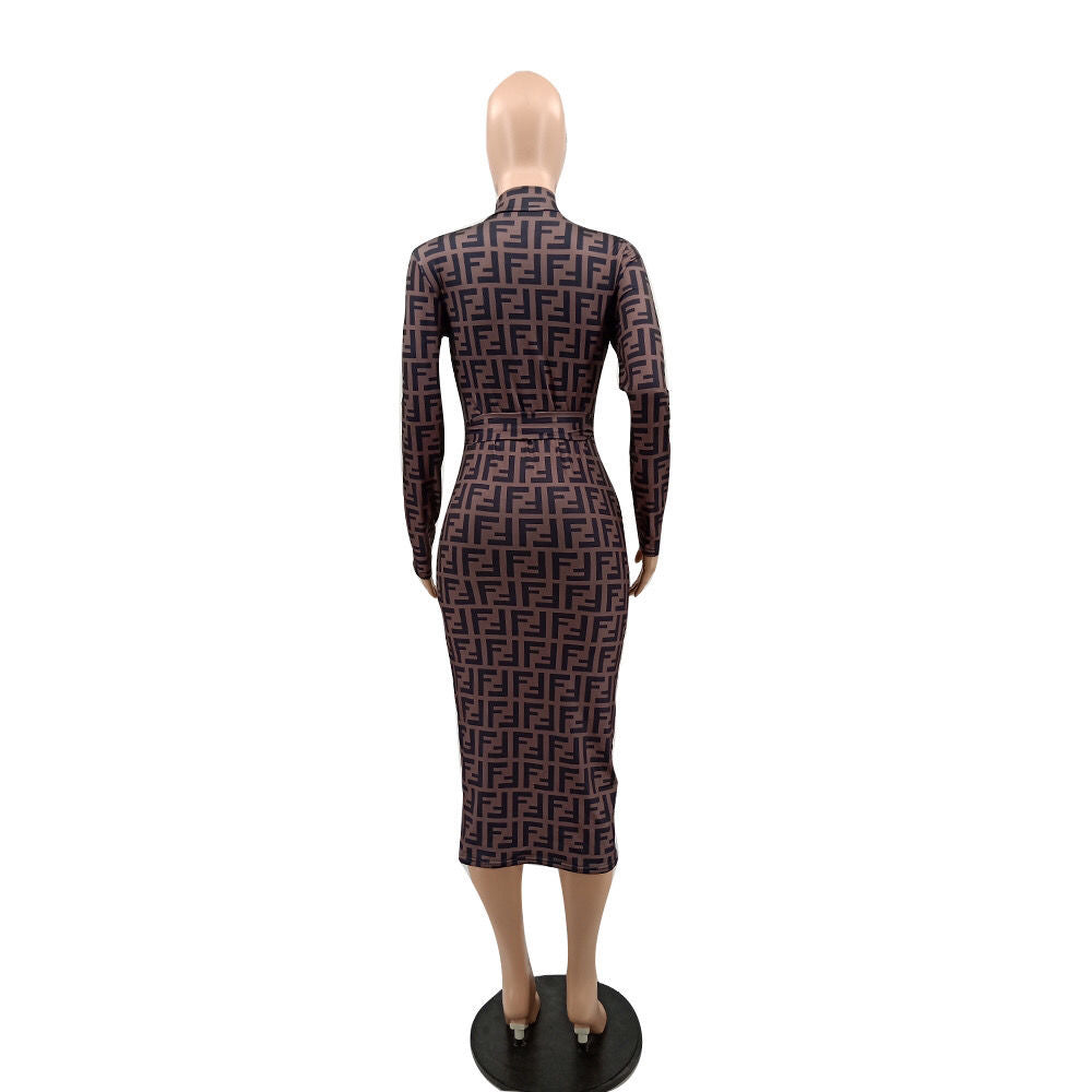 Fashionable temperament zipper high neck bag hip dress PD10041807