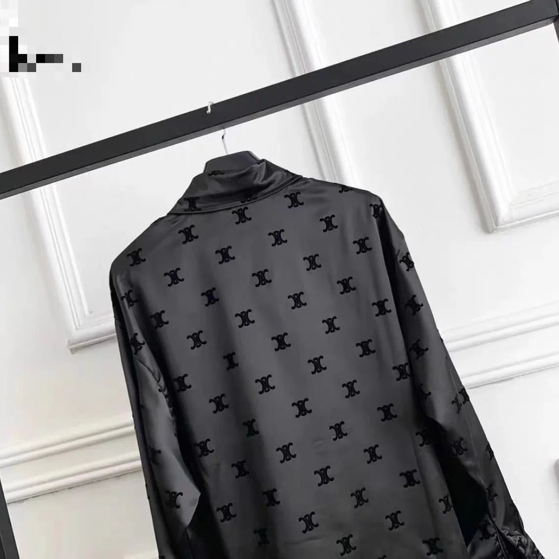New Long Sleeve Flocking Satin Casual Print Shirt 1024042715