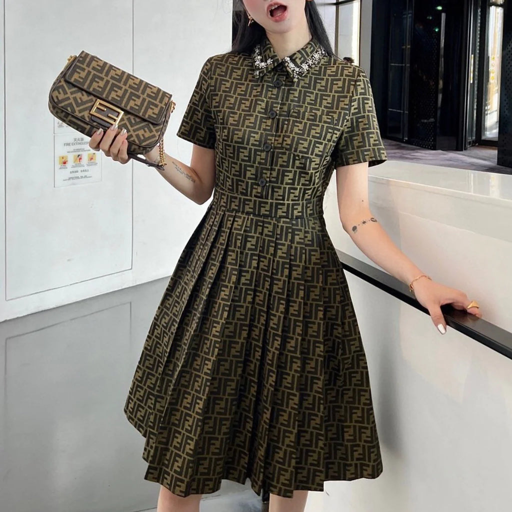 New Shirt Jacquard Letter Tight Waist Dress 1024031929