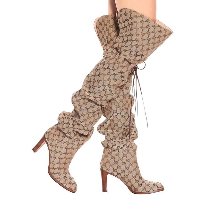 Fashion and casual canvas over-the-knee boots (customized models need 15 days to make)