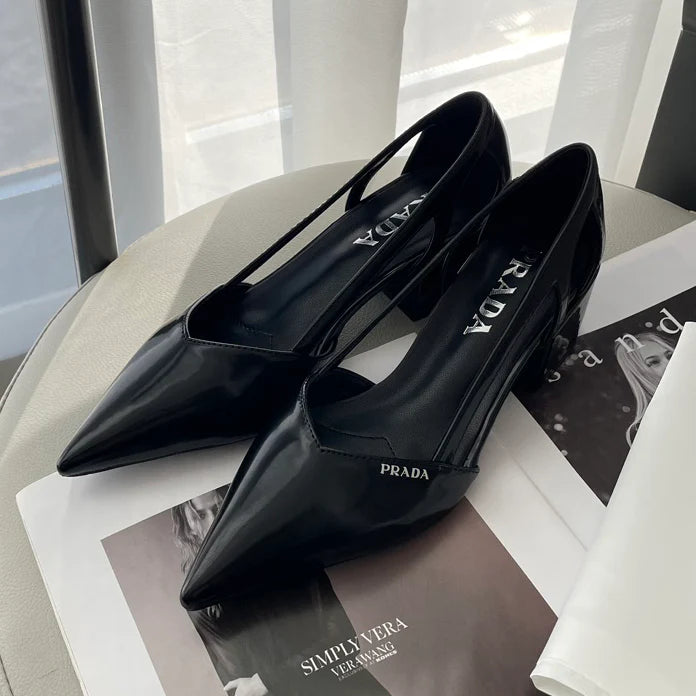 Early spring new pointed toe thick heeled single shoes 1025030404