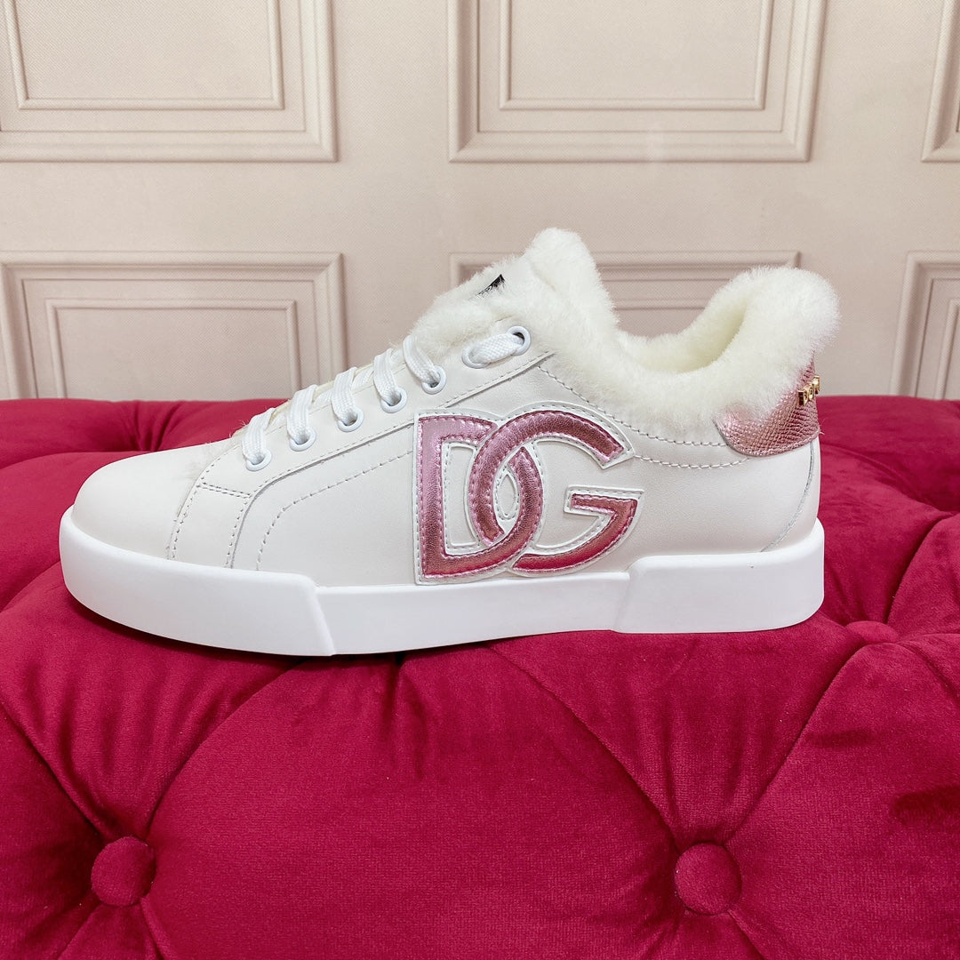 New White Wool Lined Flat DG Sneakers XC24092322