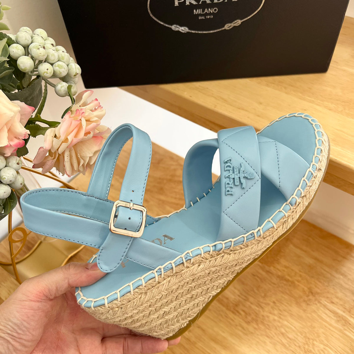 P Braided round toe wedge heel lace-up sandals bucket shoes 0724070904