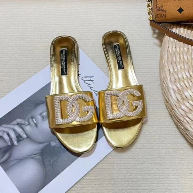 New Open Toe Flat Rhinestone Beach Slippers 1024070926