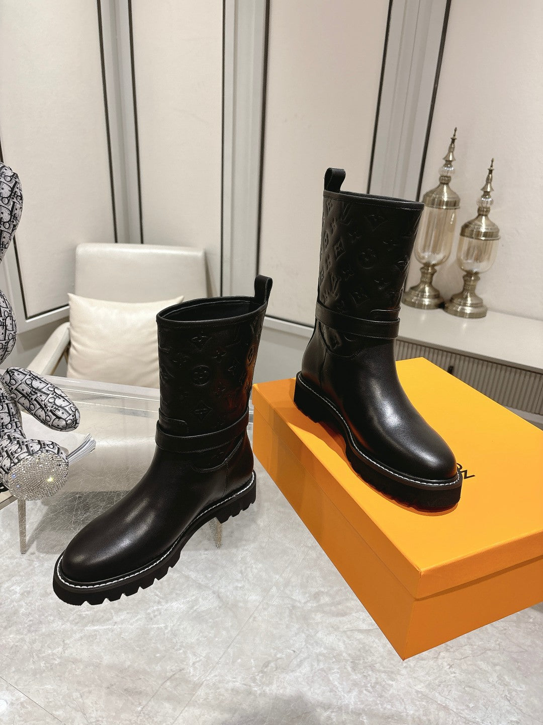L stylish custom printed leather boots 0724102309
