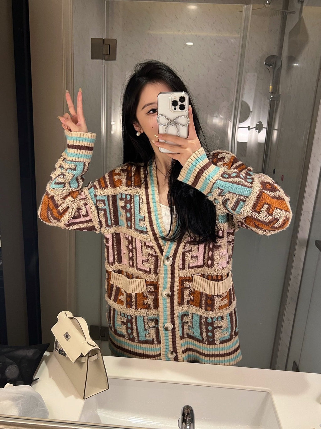 Mid-century style knitted cardigan XC0823092722