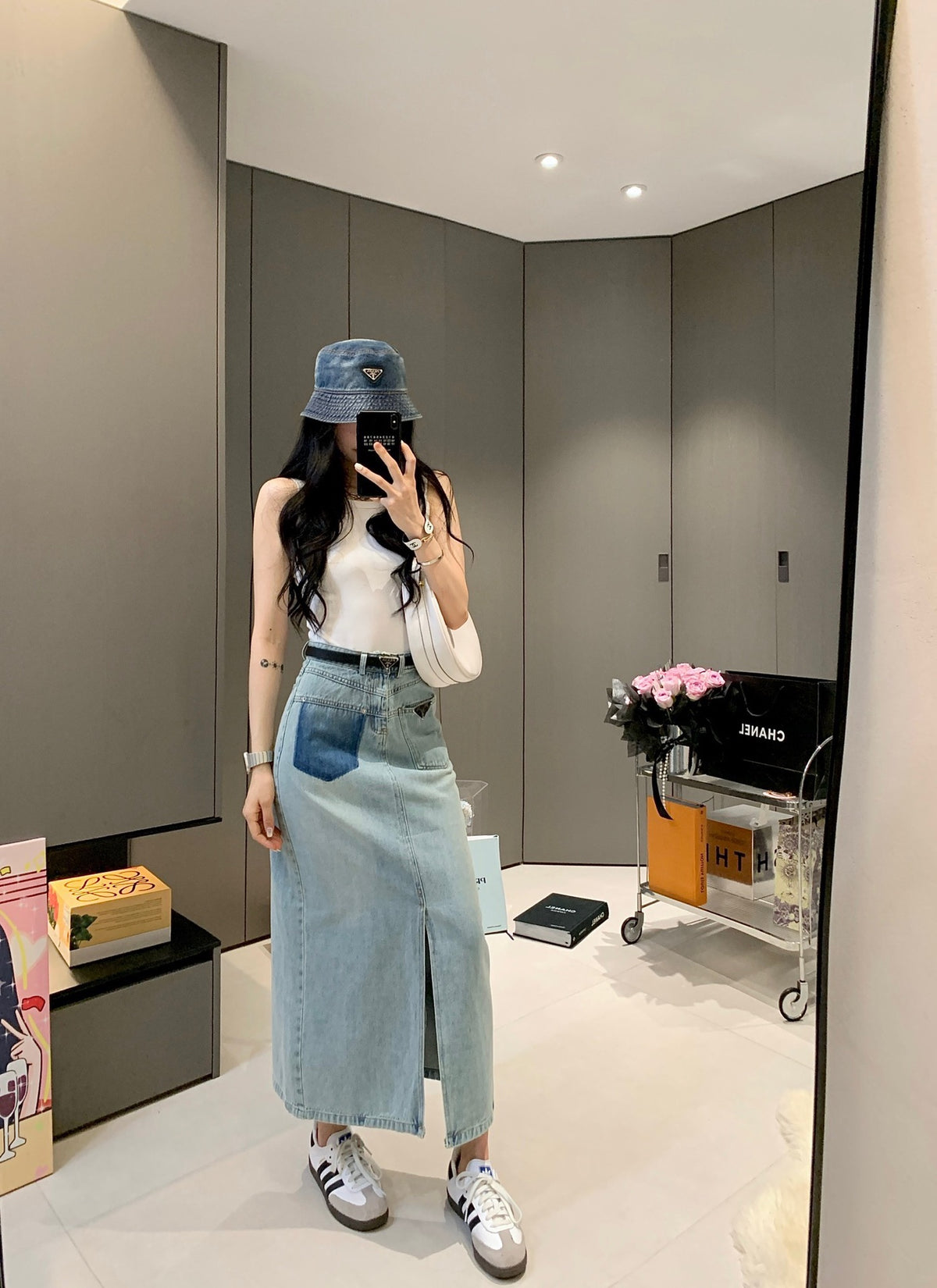 P24ss new triangle logo denim skirt 0724071810