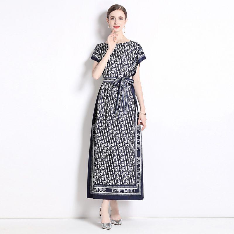 New Fashion All-match One-line Collar Lace-up Dress 1024040314