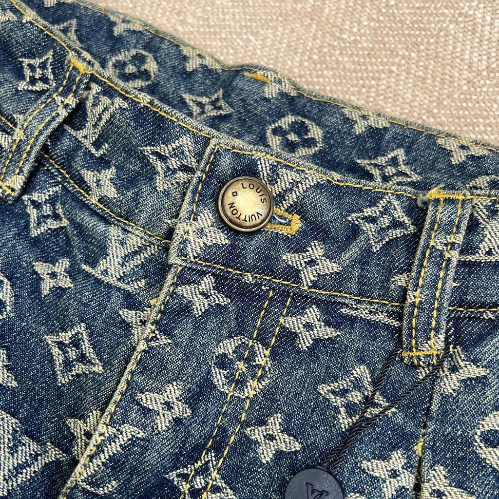 New Side Strap Full Printed Old Flower Jeans 1024122001