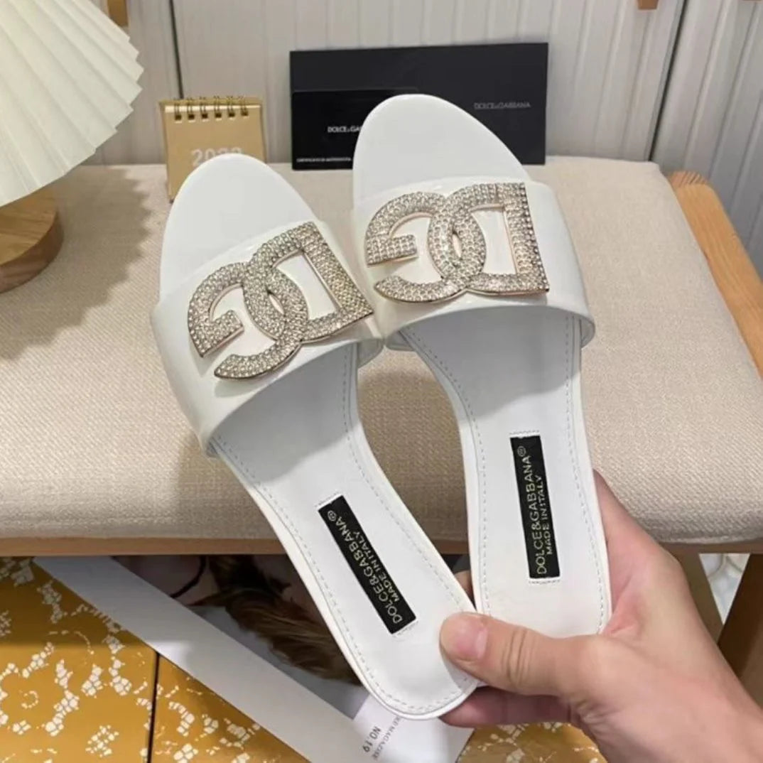 New Open Toe Flat Rhinestone Beach Slippers 1024070926