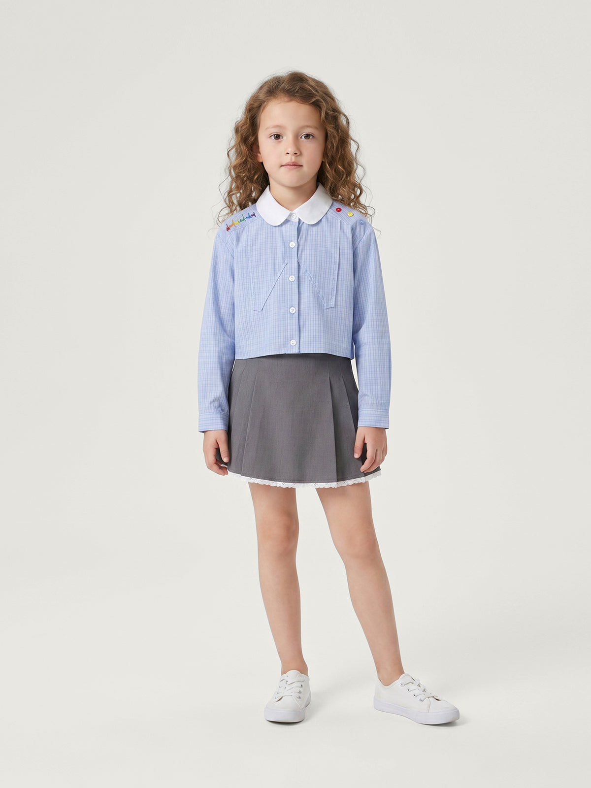 Preppy Blue Check Cropped Family Matching Shirt | KINS CLASS