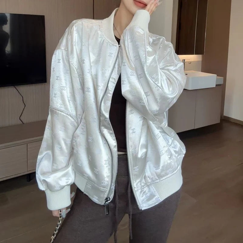 New Fashion Women CC Satin Jacquard Bomber Jacke DM1326091810