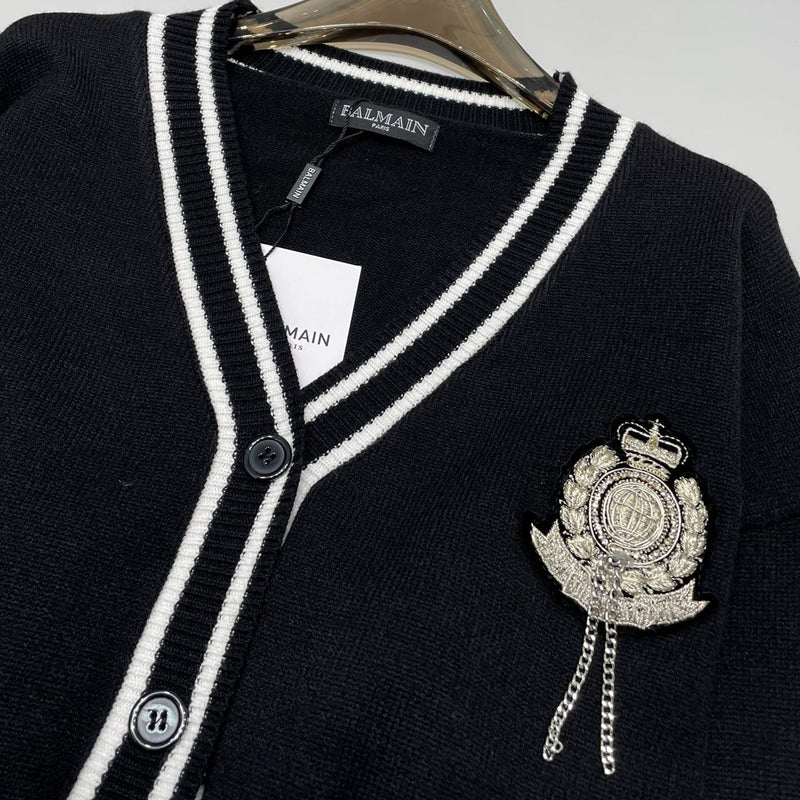 Vintage Badge Stripe Knit Cardigan 10CG24092527