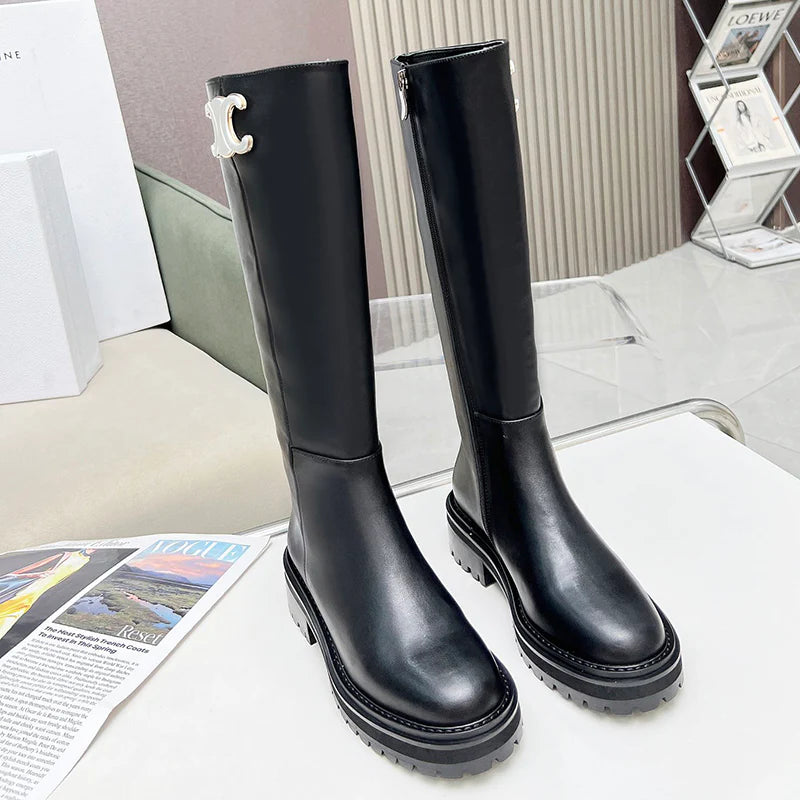New fashionable black one foot long boots 10CG24093011