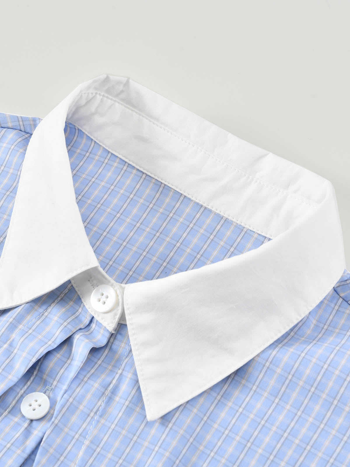 Preppy Blue Check Cropped Family Matching Shirt | KINS CLASS