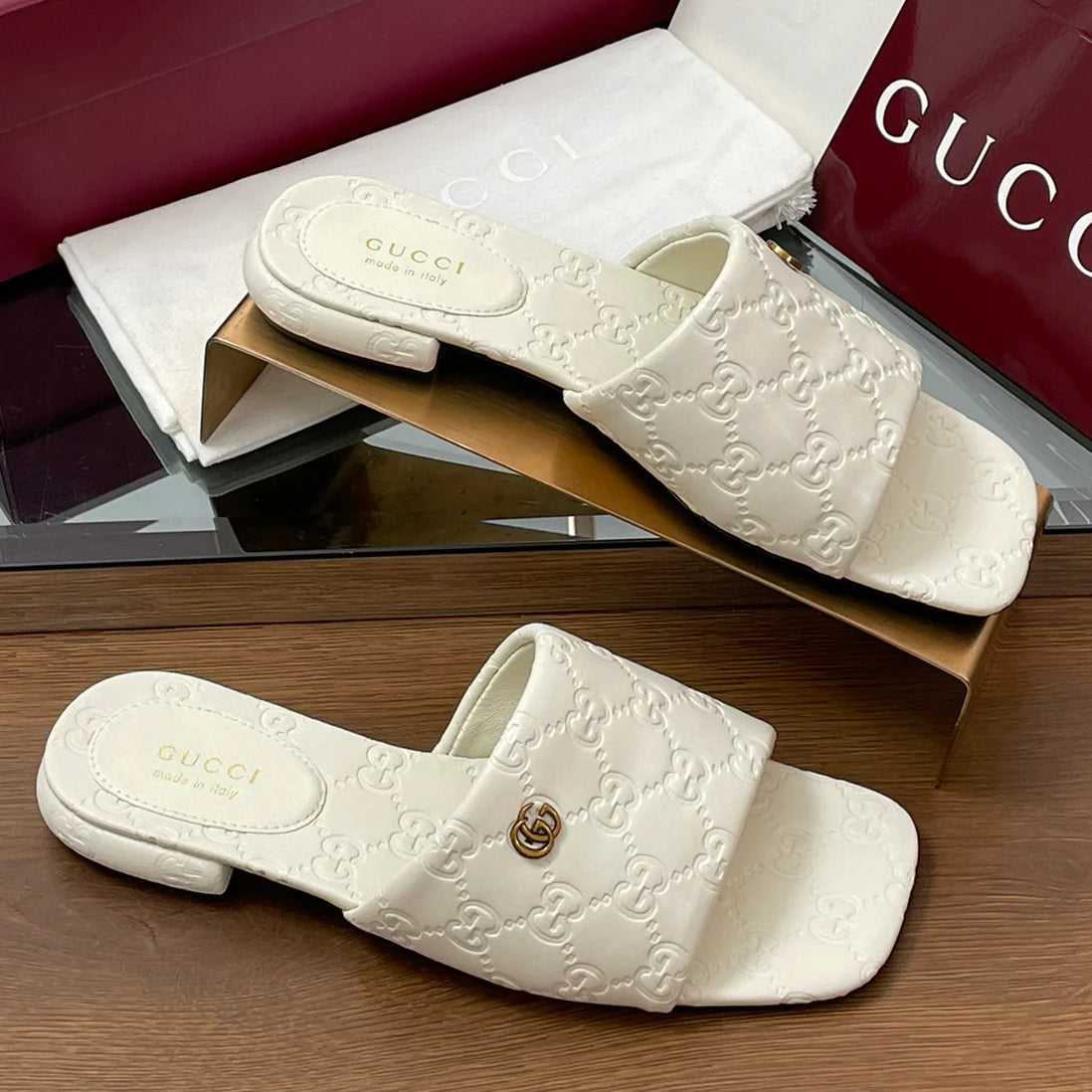 Calfskin Mini Embossed Buckle Sandals Slippers 1025032807