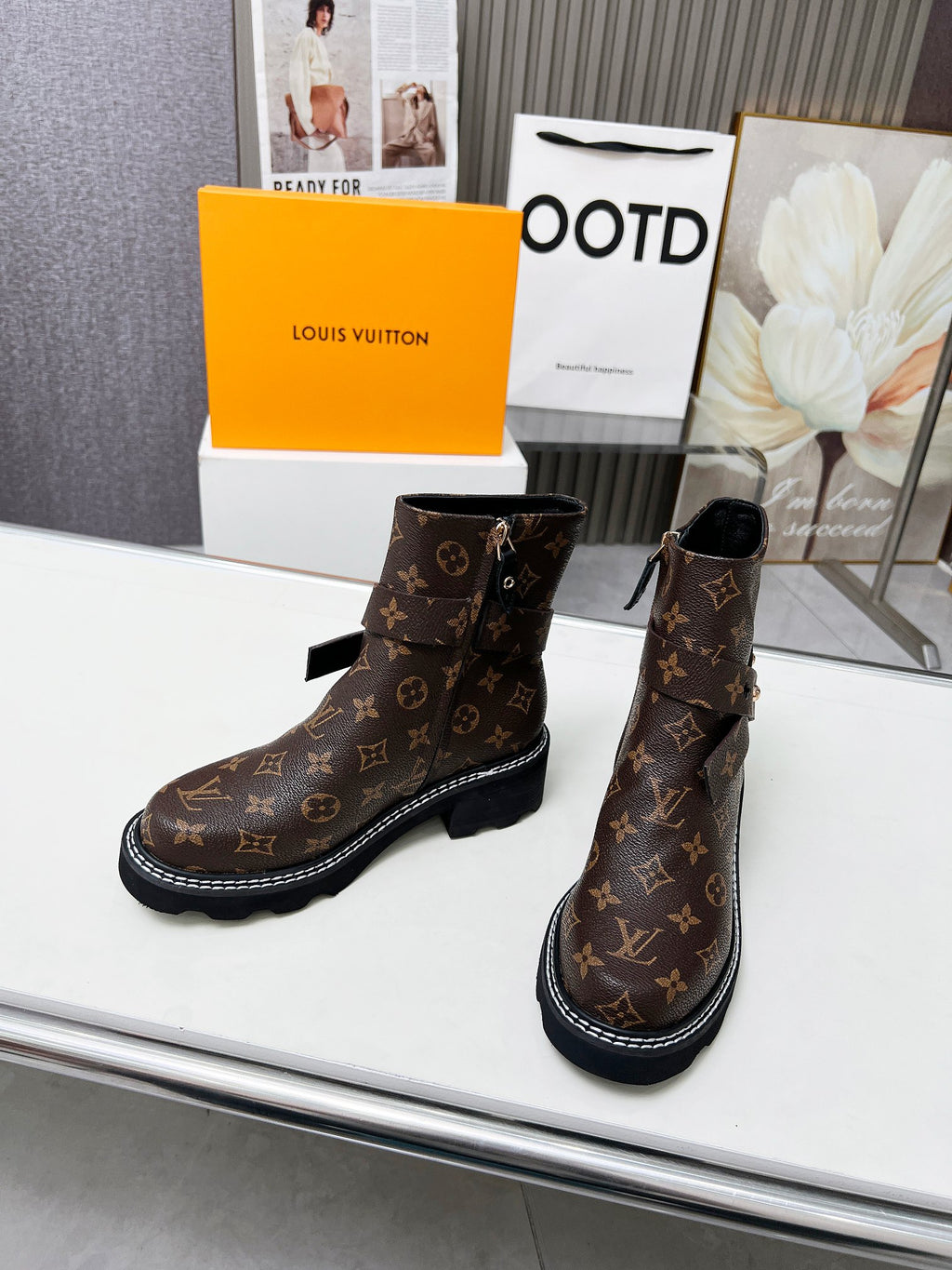 L fashion printed leather boots 0724102313