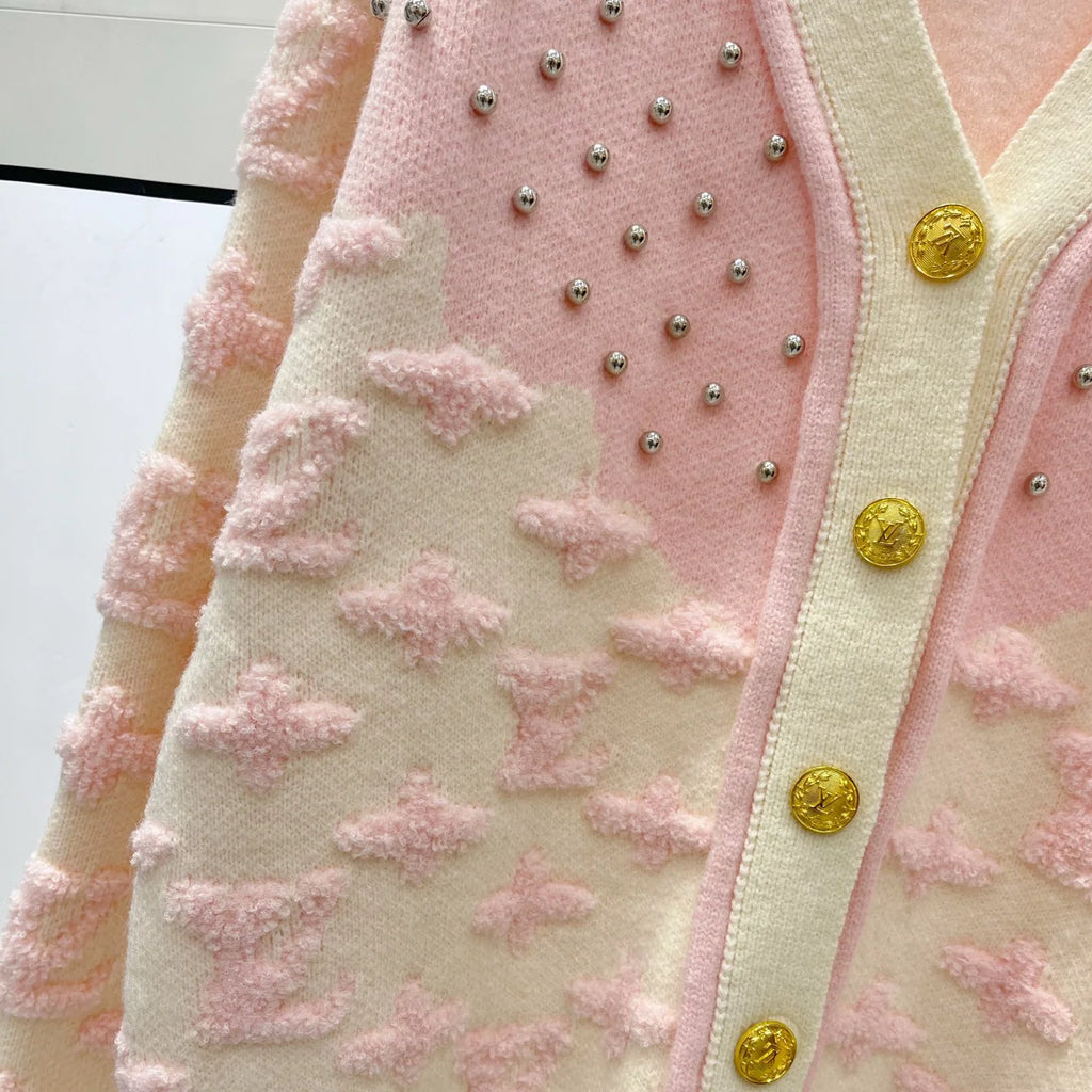 Letter Beaded Long-Sleeve Cardigan 1425121517