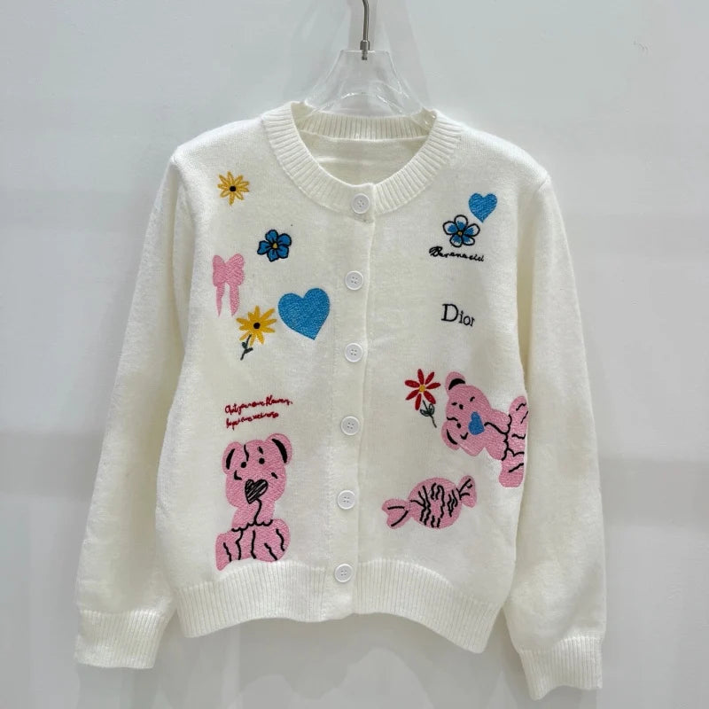 New Fashion Women's Cartoon Embroidery Knit Cardigan DM1326092024