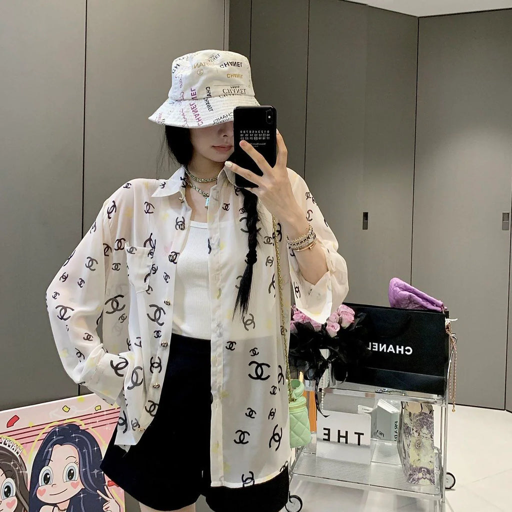 Fashion Letter Printing Old Flower Sunscreen Shirt 1024042620