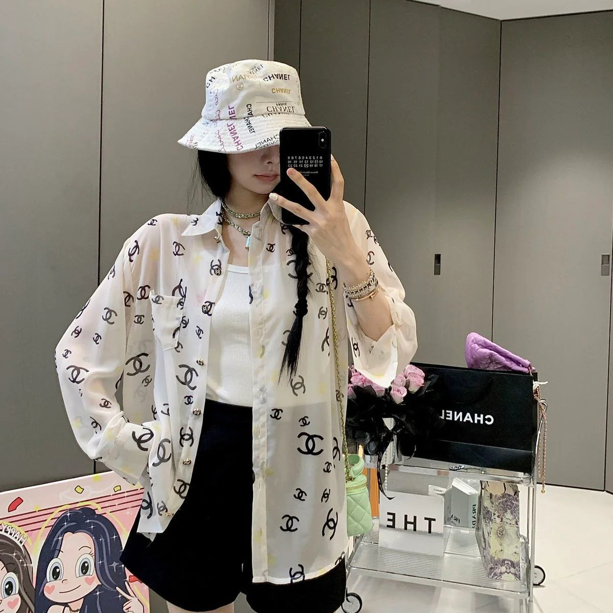 Fashion Letter Printing Old Flower Sunscreen Shirt 1024042620