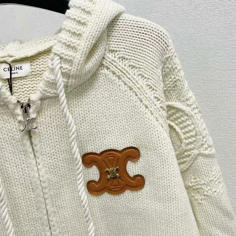 New loose knit hooded Fried Dough Twists cardigan 1024092917