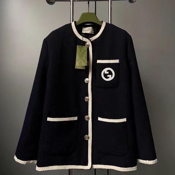 Original Standard High Quality Retro Navy Blue Long Sleeve Cardigan Small Style Fashionable coat-PD052024011705