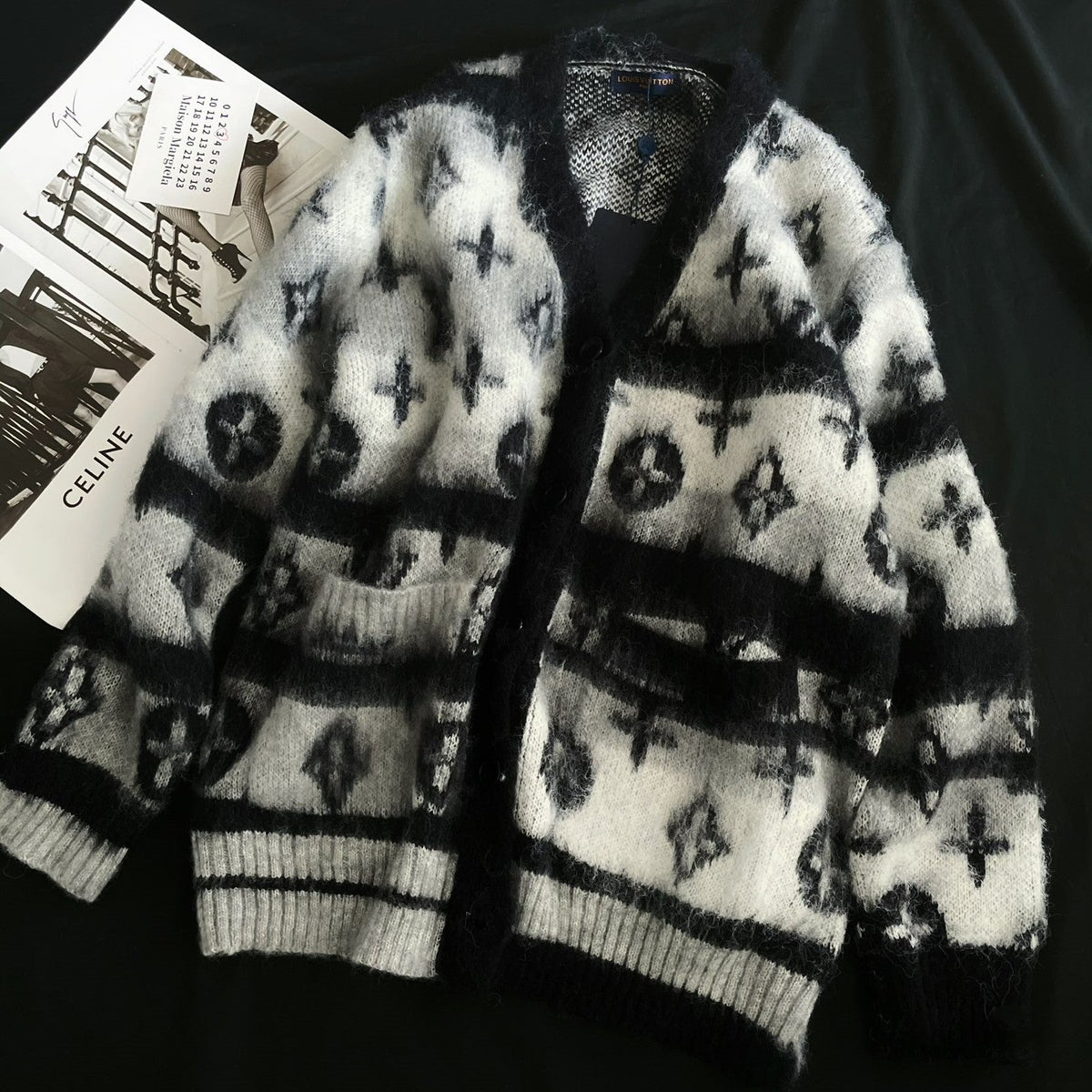 Gradient black jacquard sweater cardigan XC0823101303
