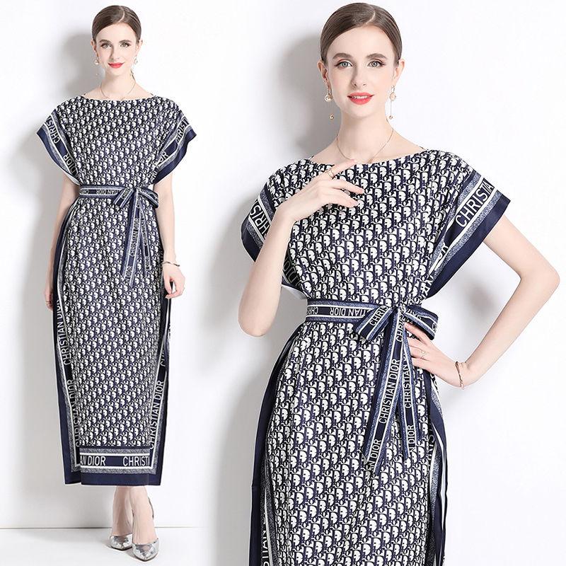 New Fashion All-match One-line Collar Lace-up Dress 1024040314