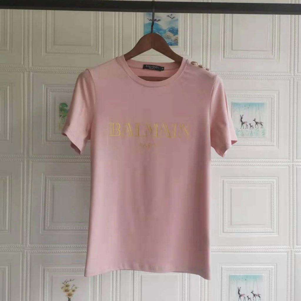 New Short Sleeve Bronzing Letter Cotton Loose T-Shirt 1024071806