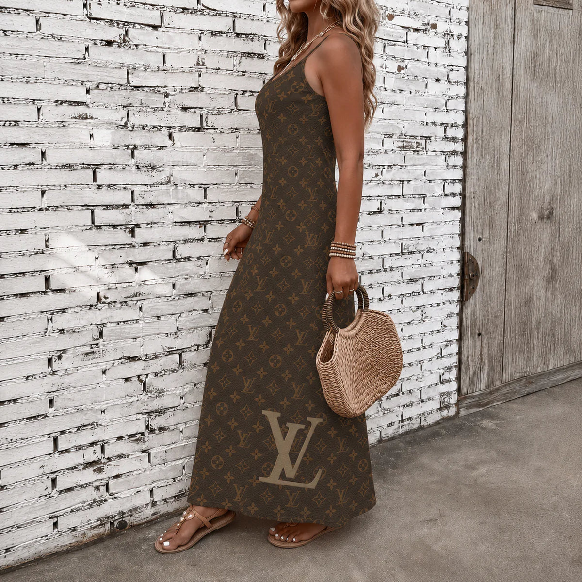 Classic Print V-Neck Pocket Cami Dress 3D1026070901