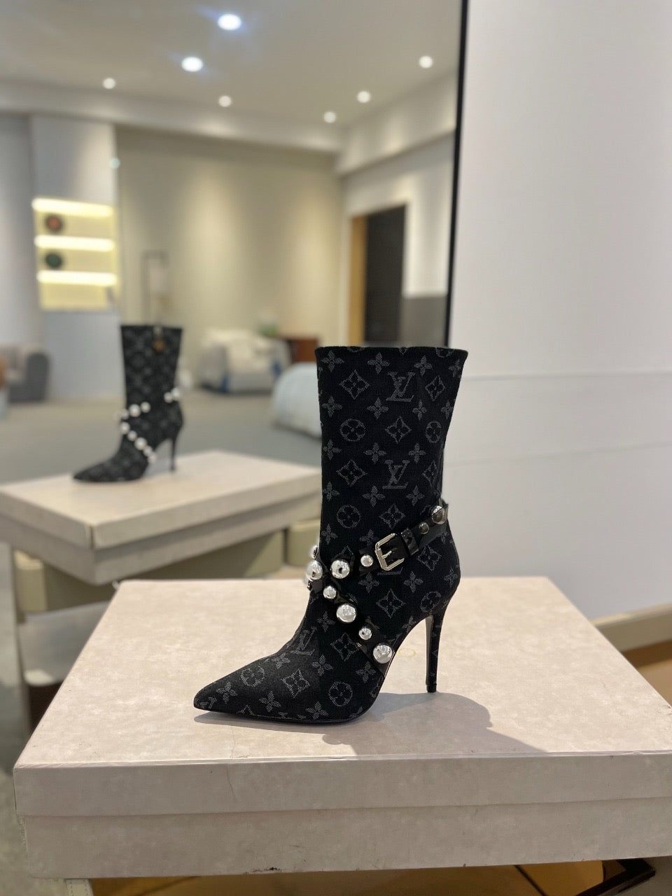 L fashion printed high-heeled leather boots 0724102304