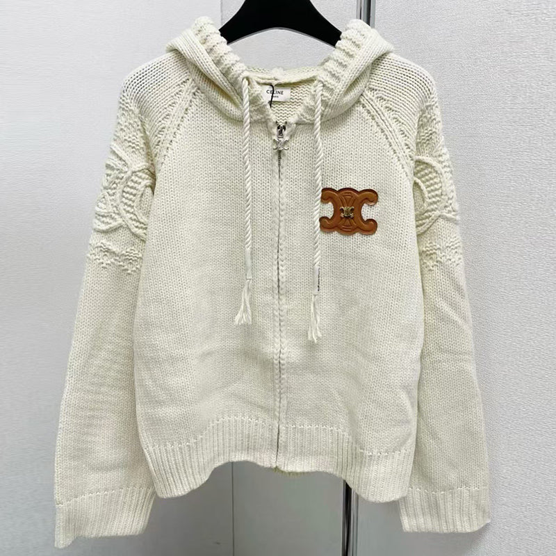 New loose knit hooded Fried Dough Twists cardigan 1024092917