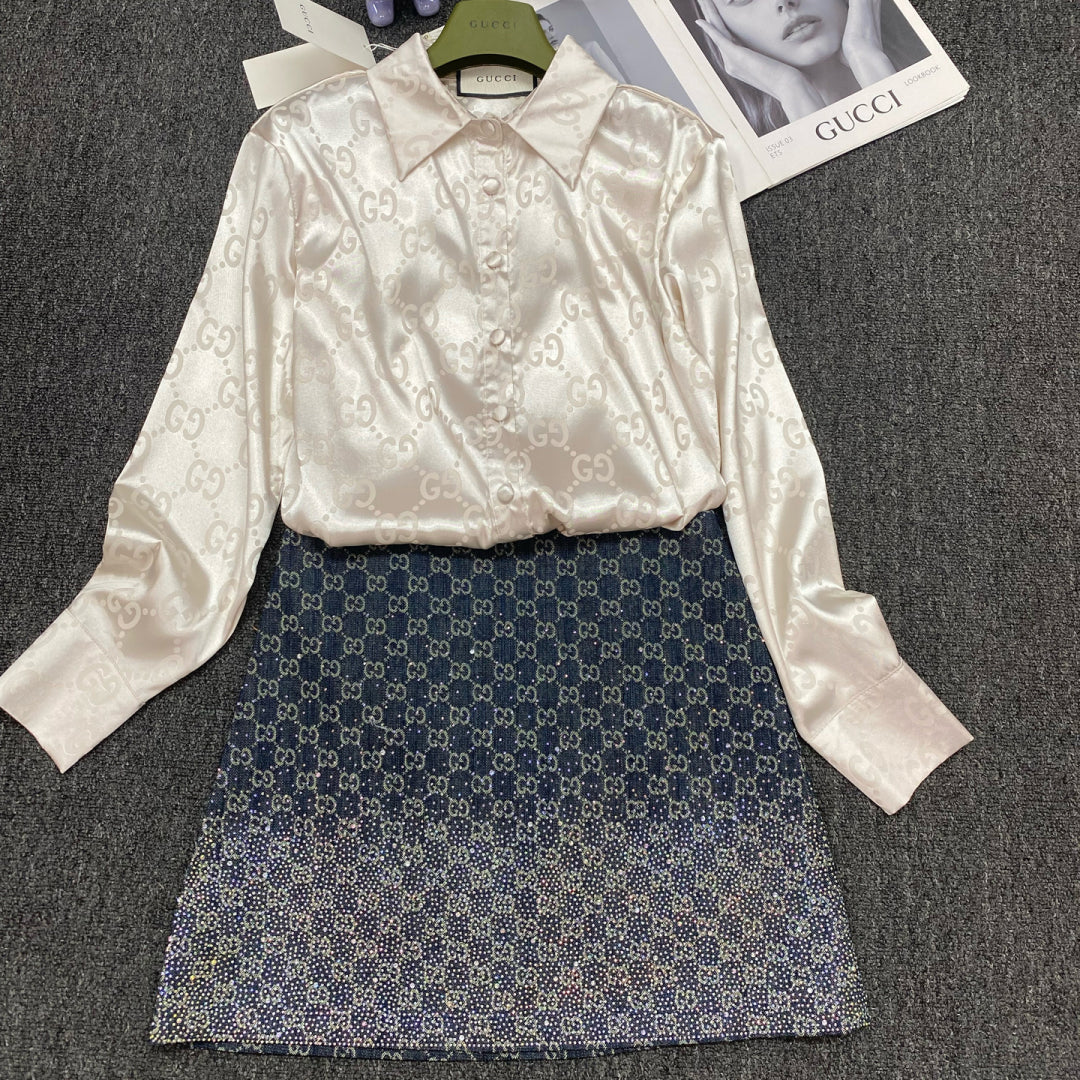 New fashion lapel jacquard shirt and skirt suit 1025012117