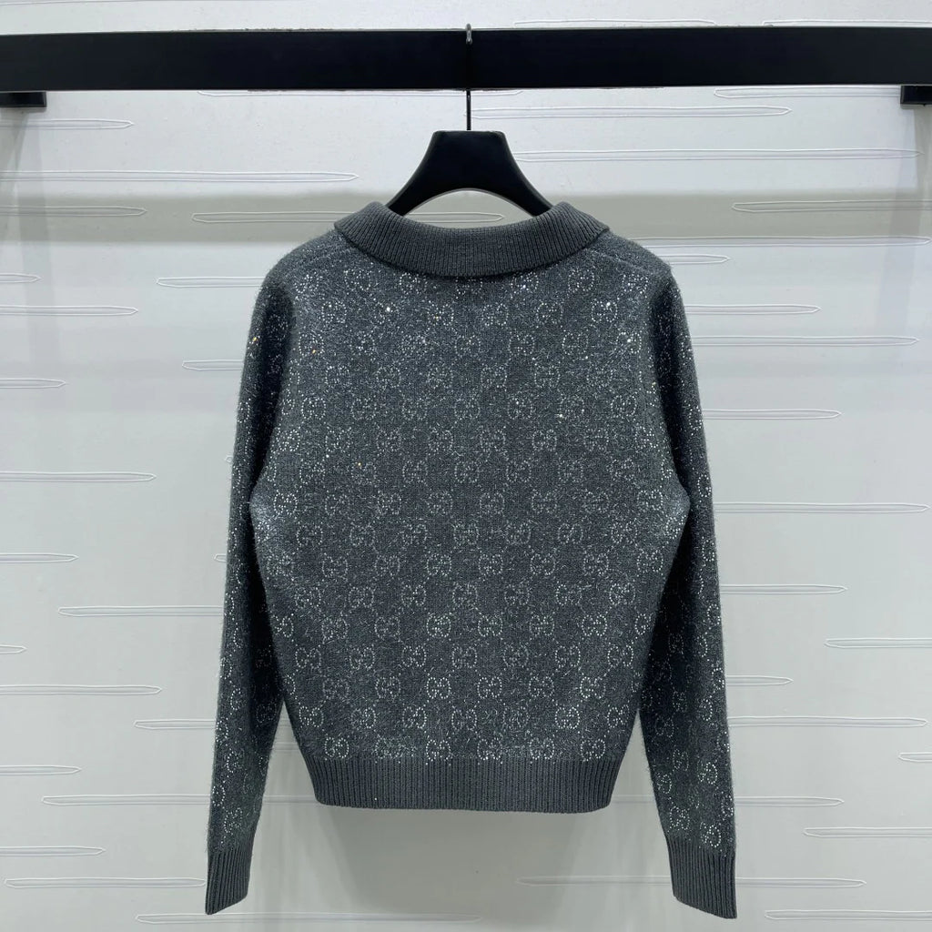 Heavy-duty collar rhinestone knit sweater 1426010407