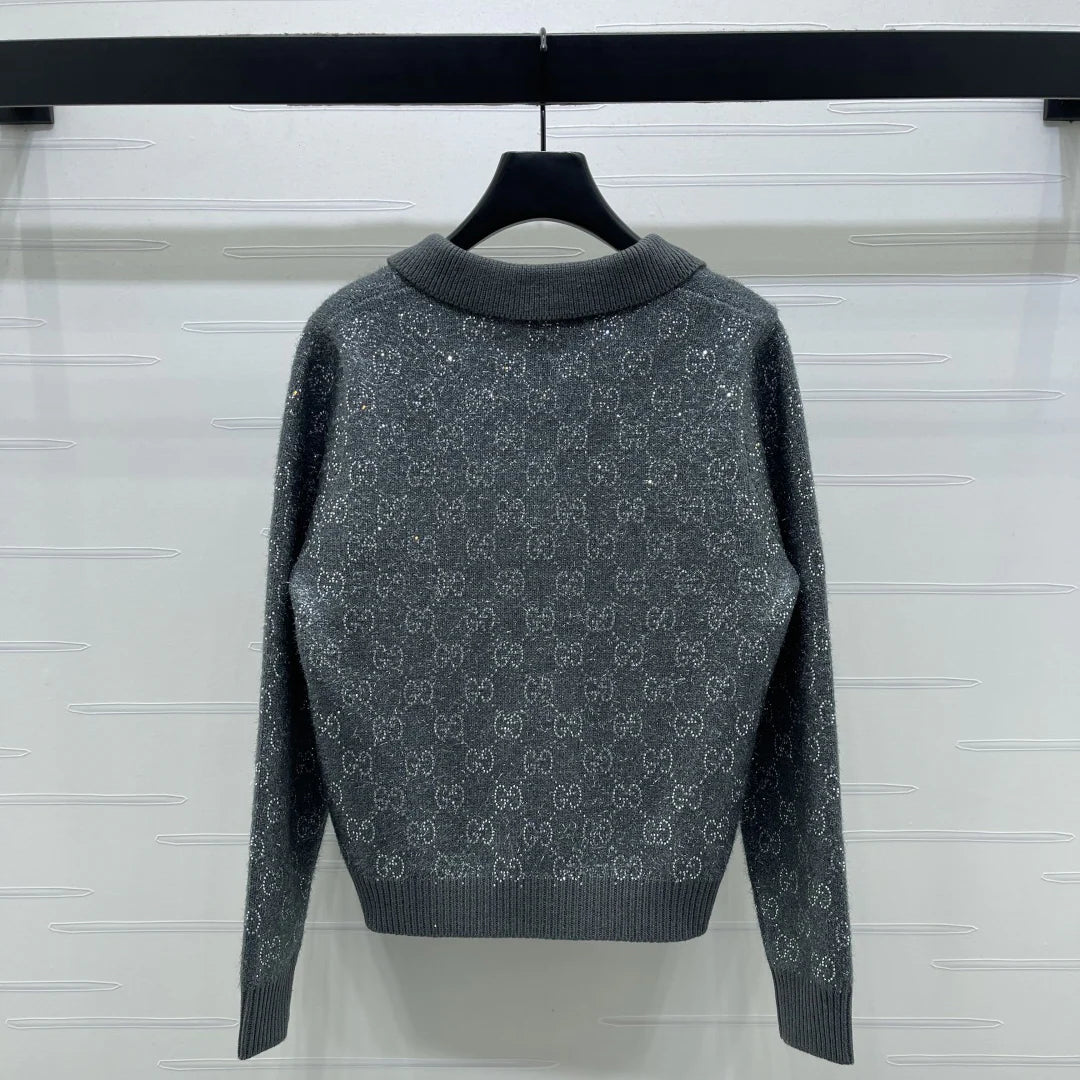 Heavy-duty collar rhinestone knit sweater 1426010407