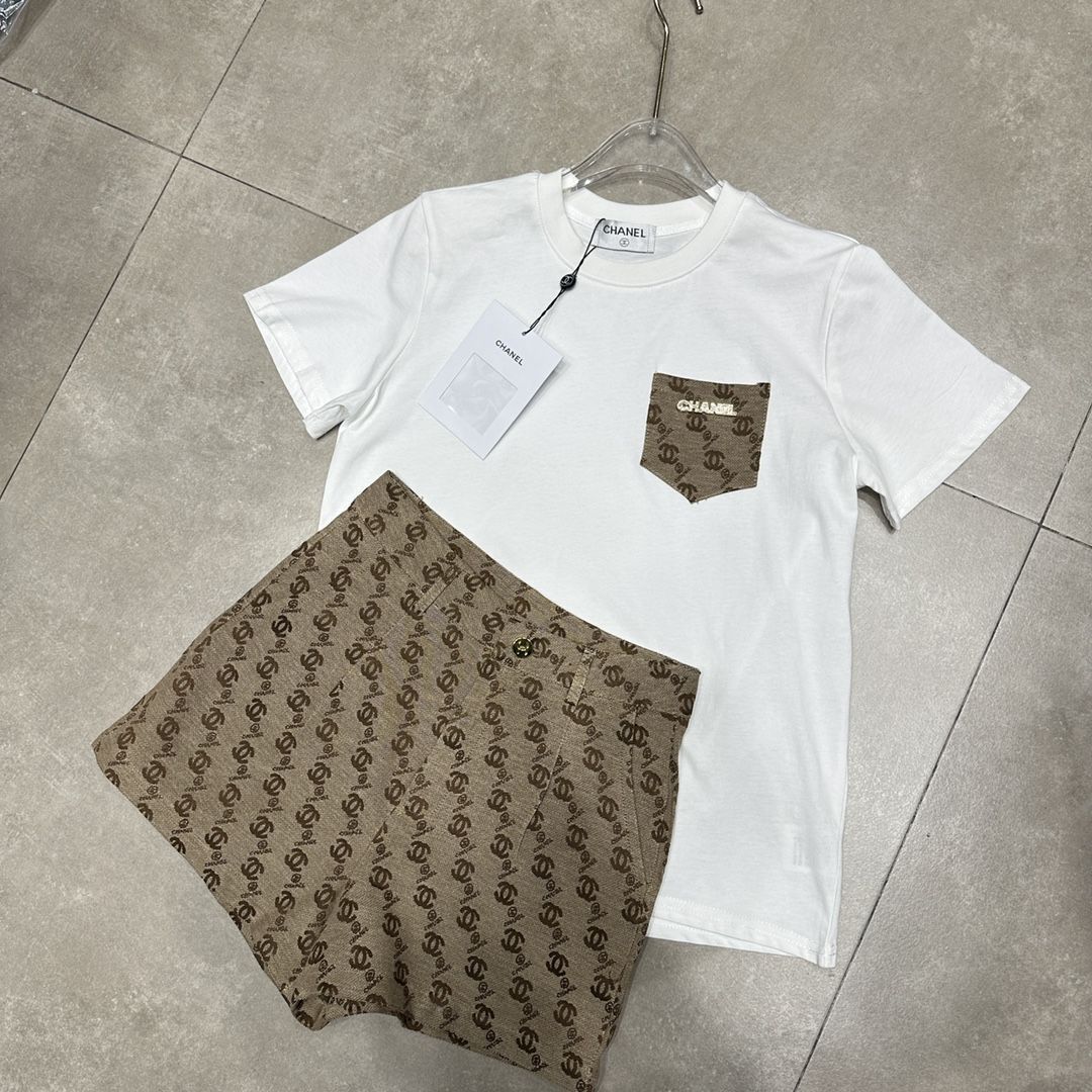 New Style All-match Pocket Embroidered T-shirt Set 1024040305