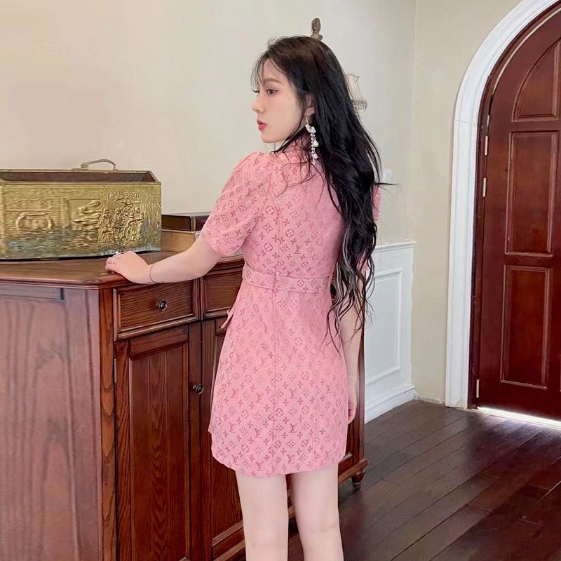 Pink Handmade Cottom V Logo Women’s Dress