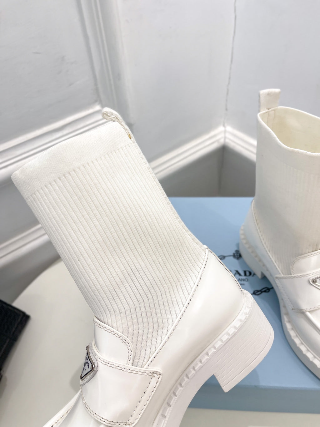 P thick-soled triangle logo socks ankle boots 0724112012