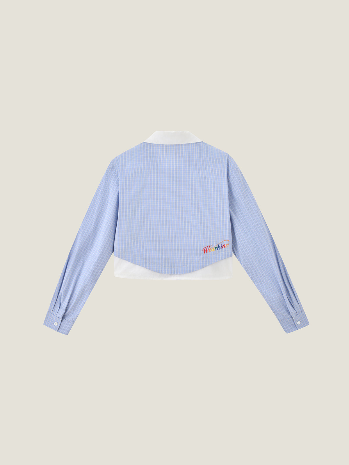 Preppy Blue Grid Cropped Long Sleeve Shirt | KINS CLASS