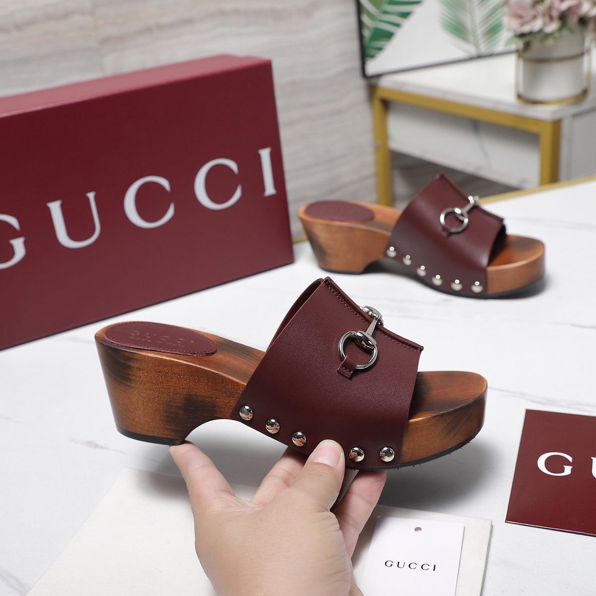 Stylish Women's Horsebit Buckle Solid Wood Platform Slippers 0726051902