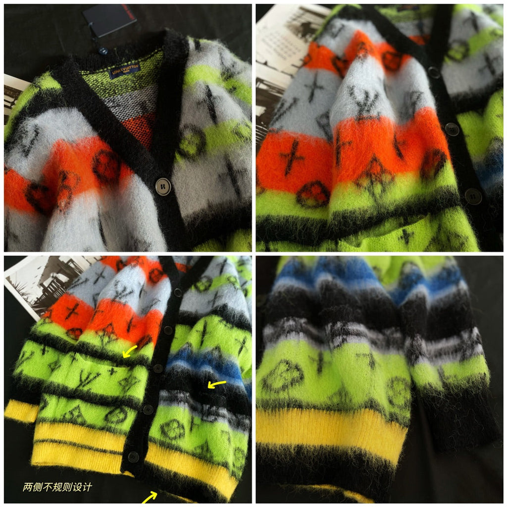 Rainbow contrast v-neck mohair knitted cardigan XC0823102701