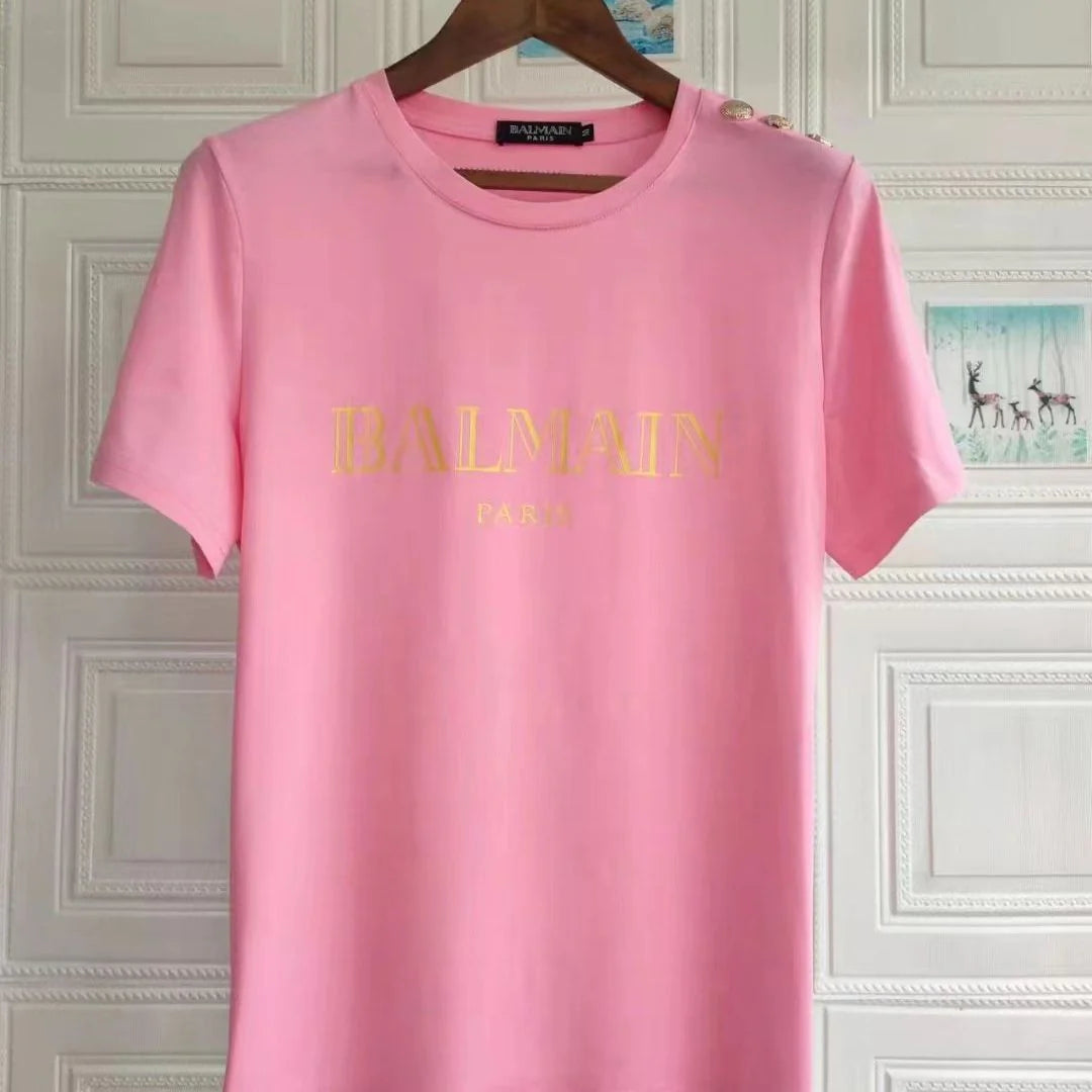 New Short Sleeve Bronzing Letter Cotton Loose T-Shirt 1024071806